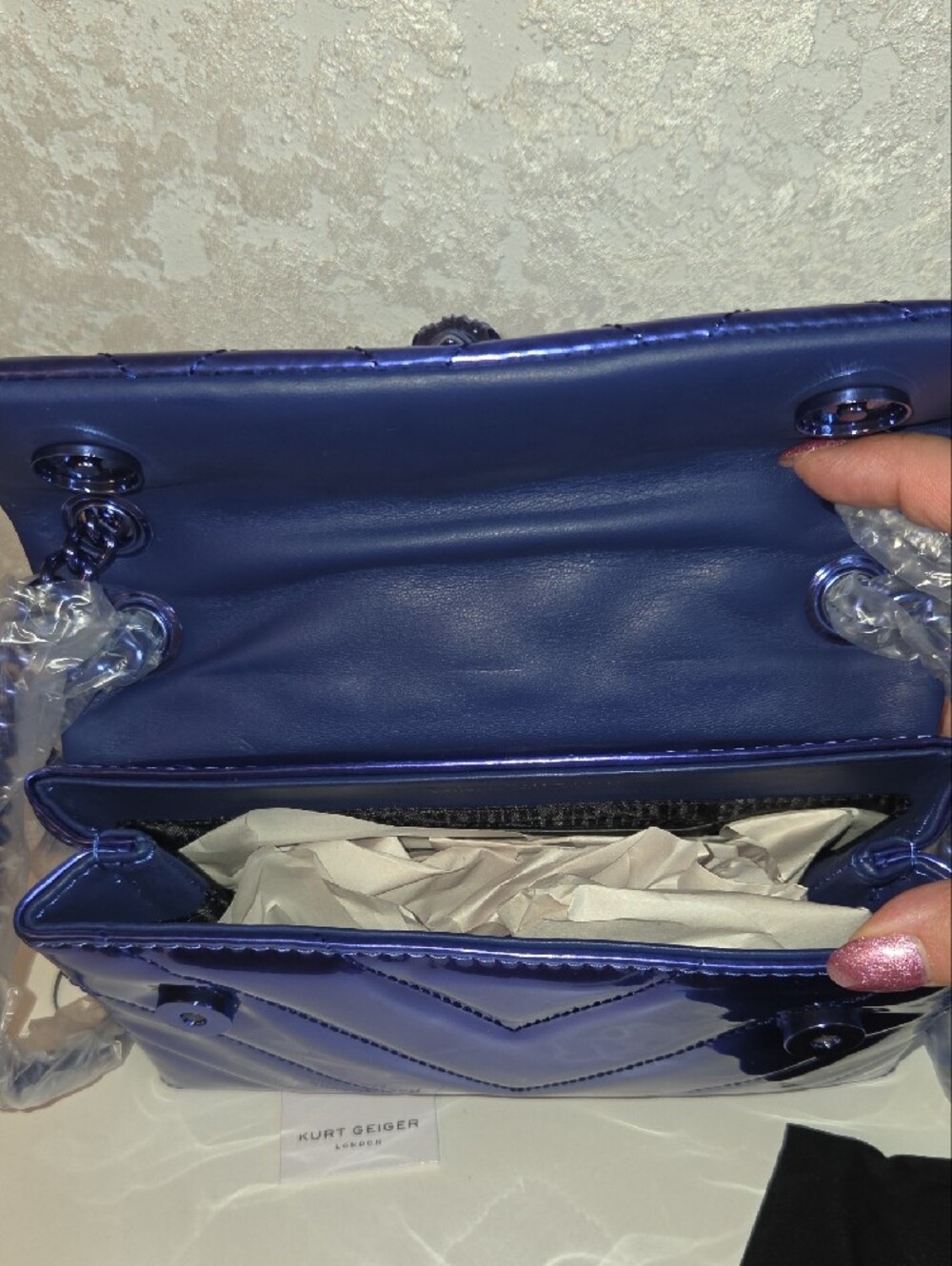 Kurt Geiger Metallic Purple Quilted Chain Shoulder Bag With A Dust Bag - Picture 3 of 5